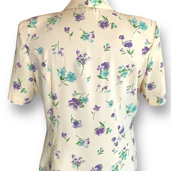 Vintage Blazer Pastel Butter Yellow Floral Detail Short Sleeve Structured Jacket - Picture 5 of 12